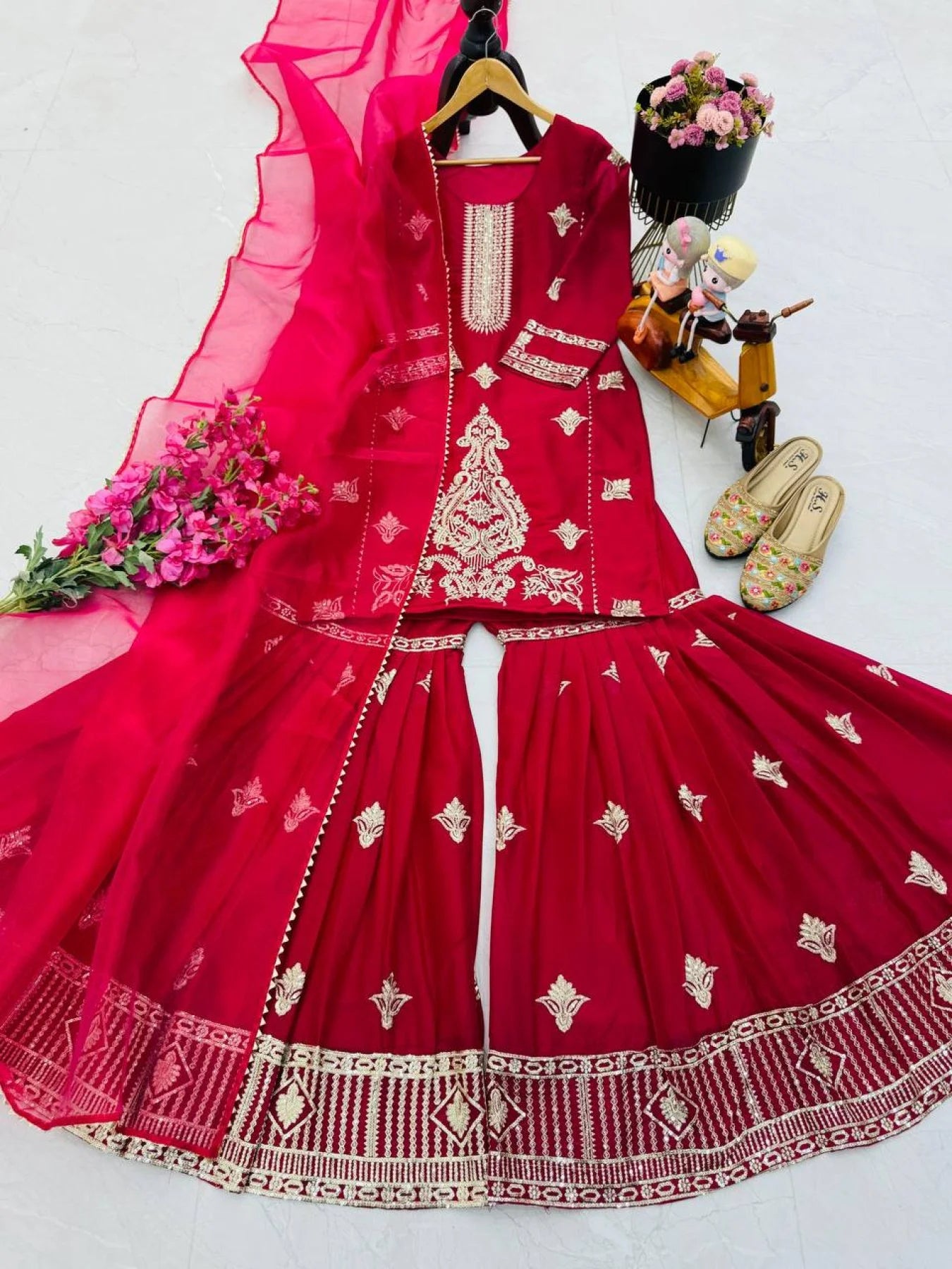 Ready to Wear Kurti Plazo Set in Diamond Georgette with Heavy Embroidery Sharara Suit Collection for Resellers