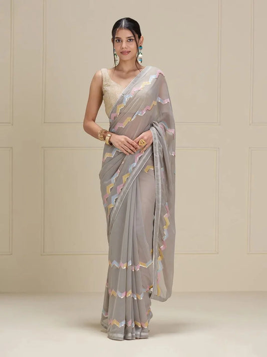 Georgette Multi sequence work Saree
