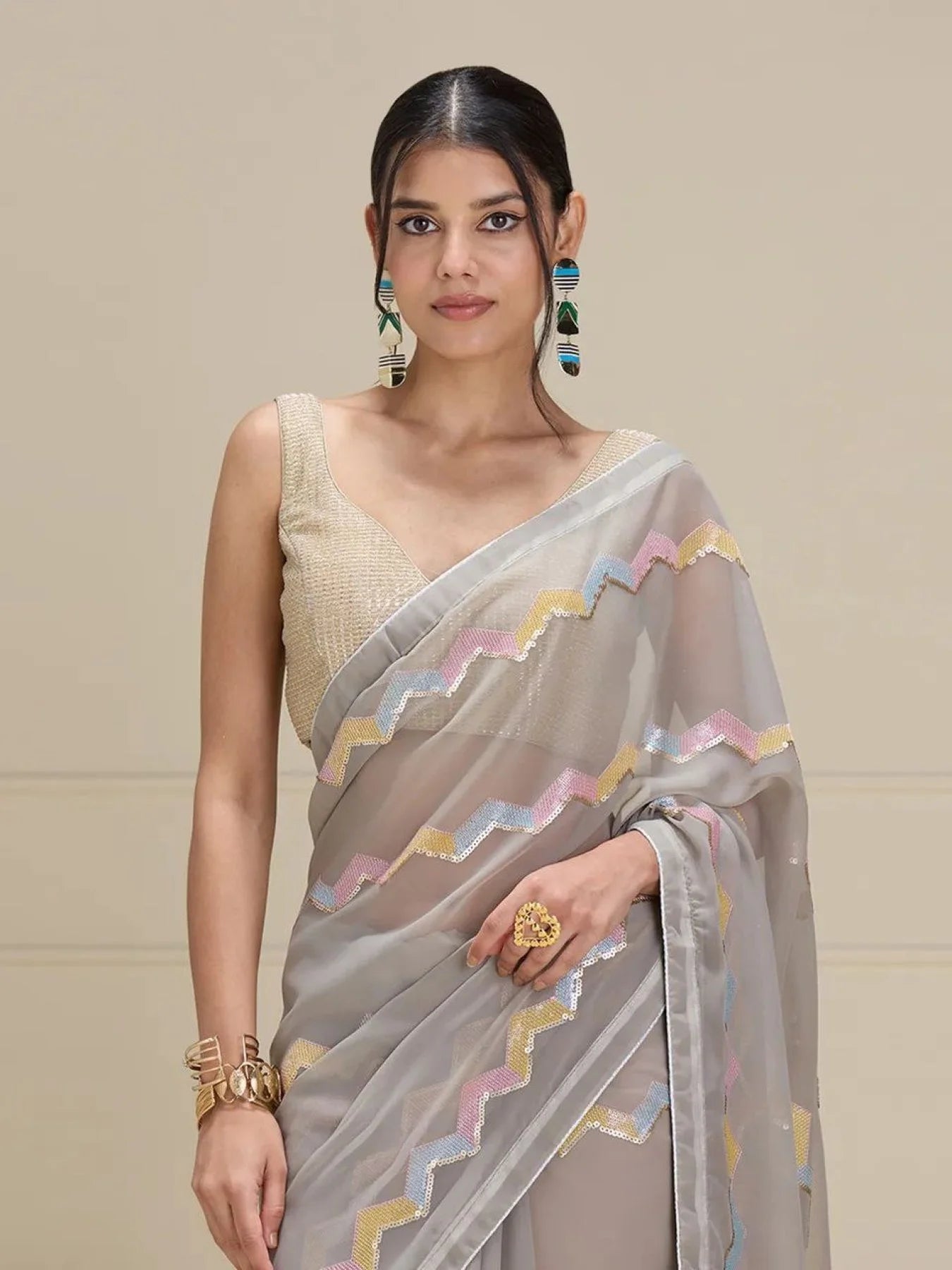 Georgette Multi sequence work Saree
