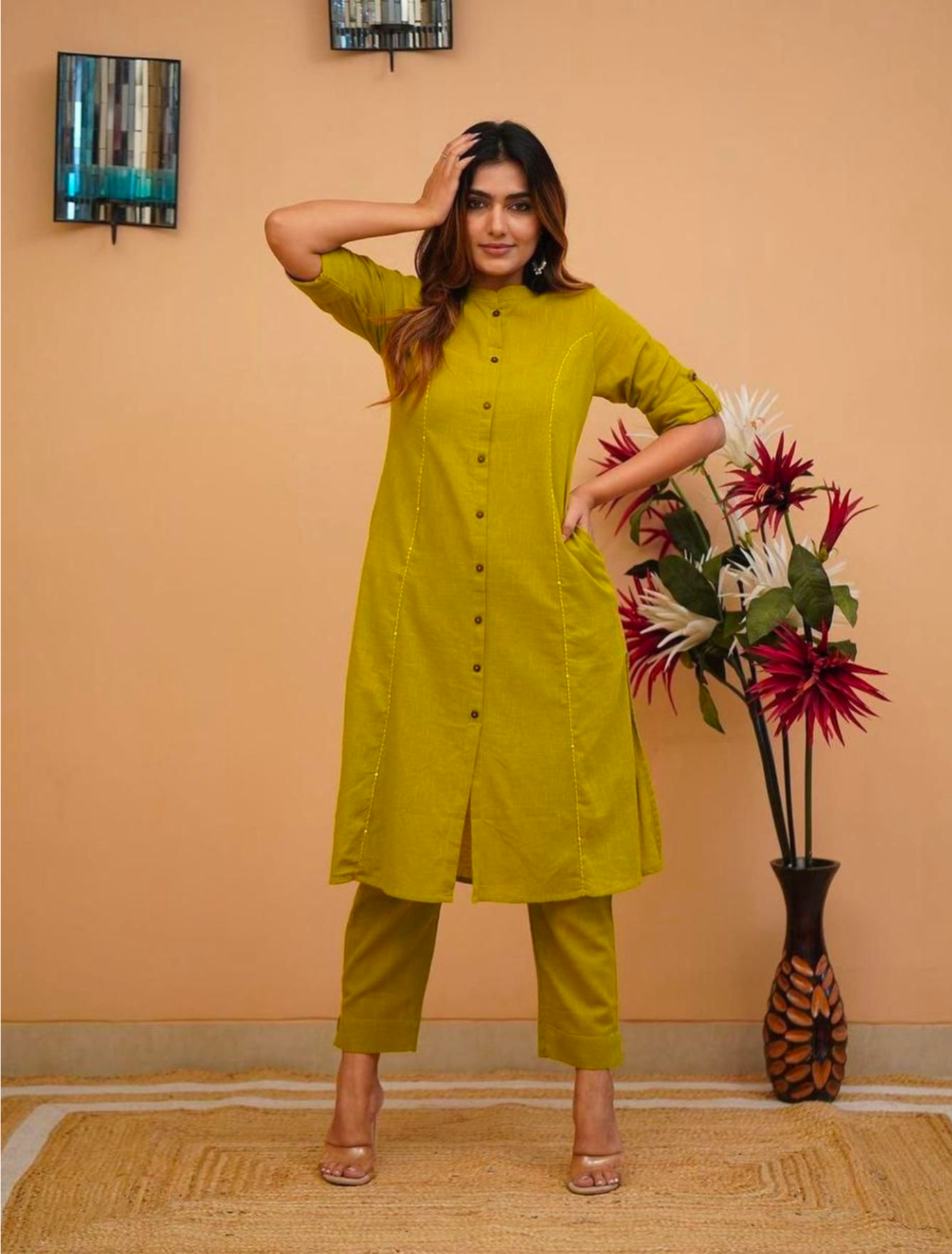 Solid Pattern Heavy Cotton Kurta Set with Pant