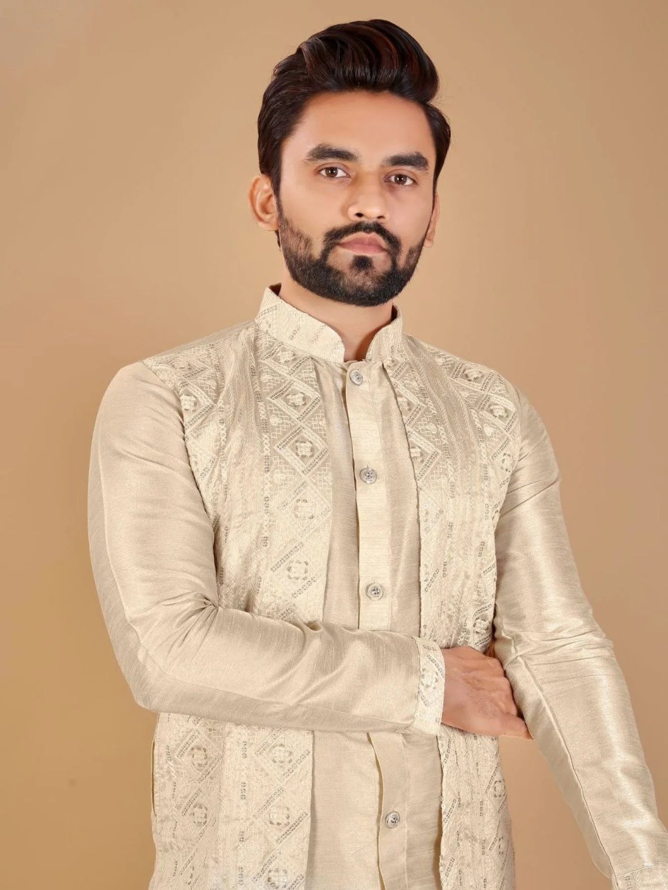 Unmatched Men's Kurta with Attached Koti - Traditional Bangalori Silk with Semi-Cotton Pyjama