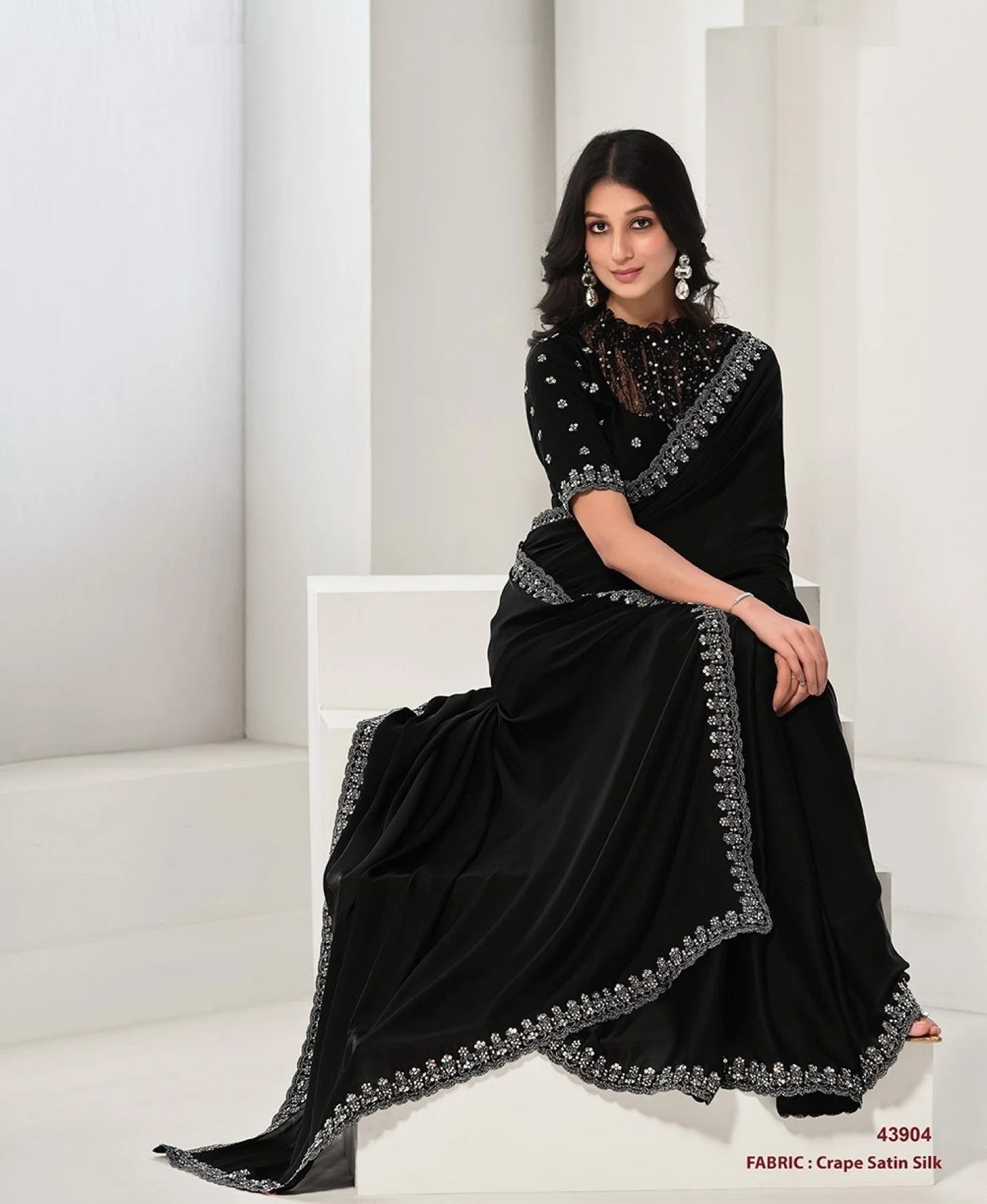 Party Wear Crape Satin Silk Saree Collection Norita 43900 Series Saanjh Catalog