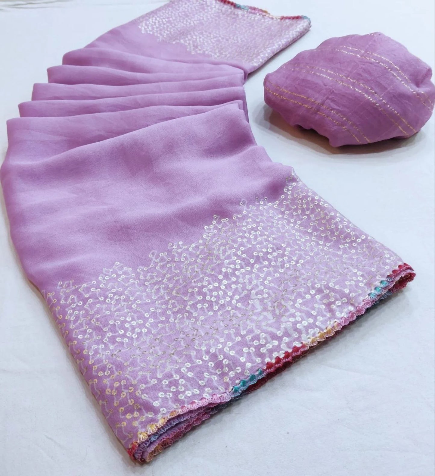 Stylish Moss Stitch Foil Saree with Fancy Blouse for Weddings and Festive Wear