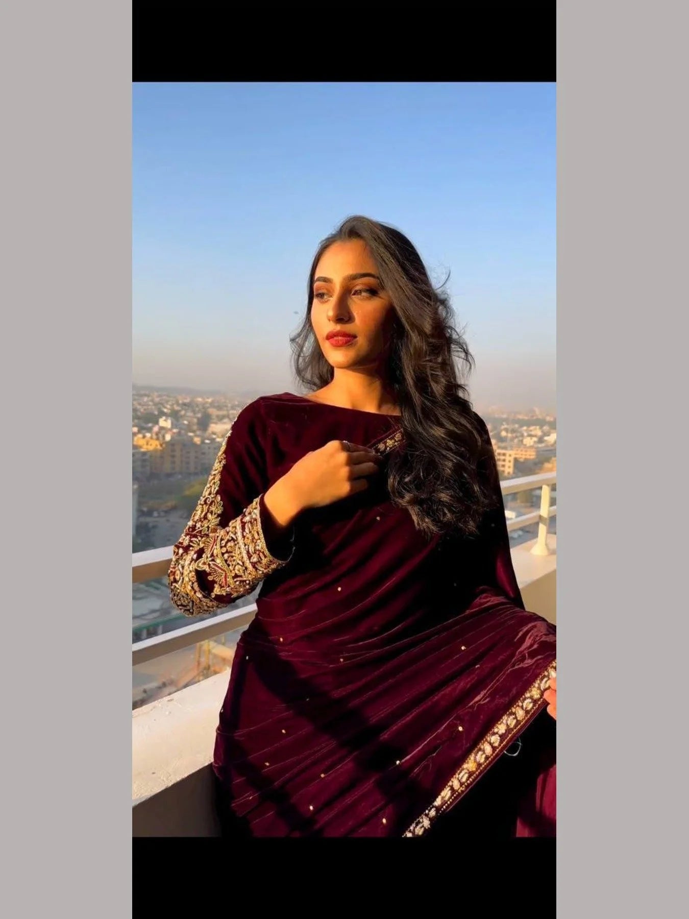 Designer Bollywood Style Velvet saree with embroidery work