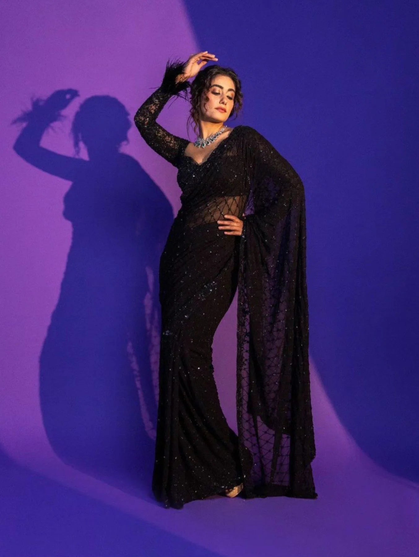 Bollywood Style Black Soft Net Sequence Saree