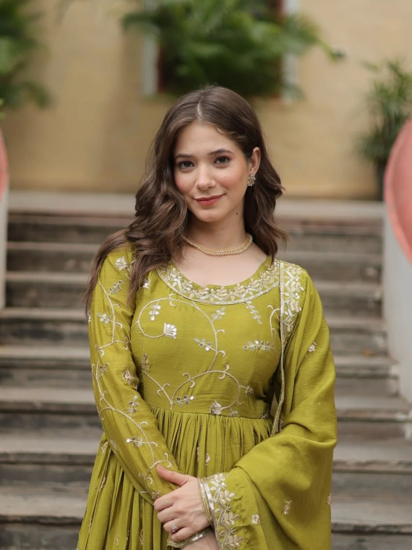 Stunning Parrot Color Chinon Designer Embroidered Salwar Suit