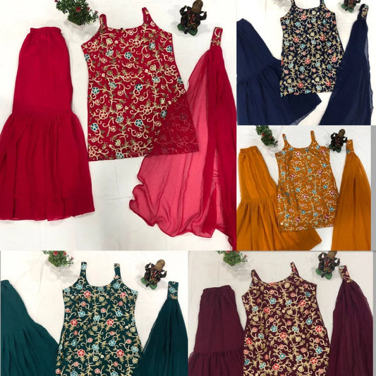 Wedding Wear Georgette Embroidery Work Sharara Suits Collection