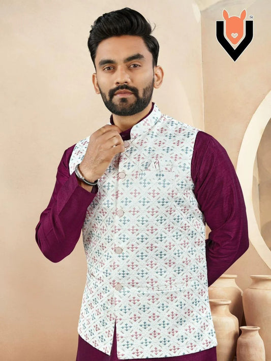 Full Set Mens Kurta Pajama with Heavy Silk Koti Ready-to-Wear Ethnic Outfit from New Collection at Affordable Price