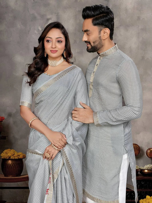 Matching Couple Outfit – Saree & Kurta Set for Indian Weddings & Parties