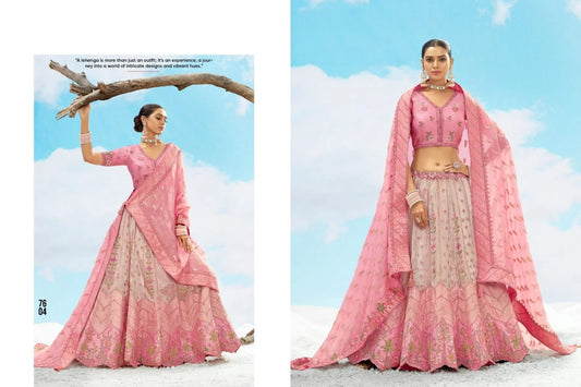 Soft Pink & Gold Heavy Embroidery Designer Silk Lehenga Choli with Wholesale rate