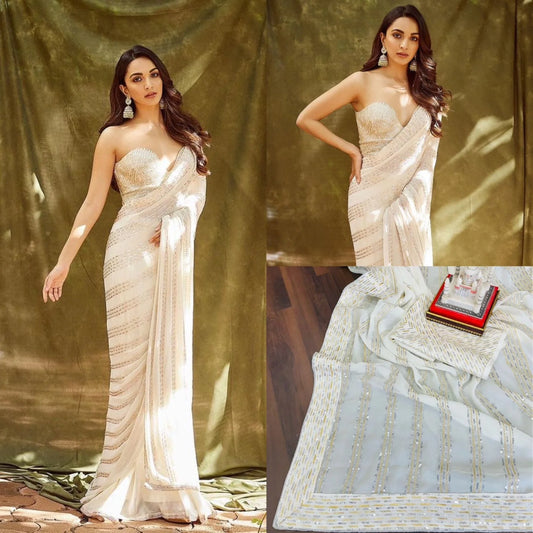 Heavy Georgette Trending Embroidered Zari Sequins Work Saree Inspired By Kiara Advani