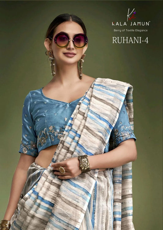 Tissue Based Crushed Wedding Saree with Contrast Hand Work Designer Blouse