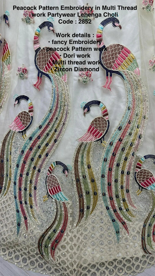 Peacock Pattern Multi-Thread Embroidered Net Lehenga Choli 2025 Partywear Collection from Surat Manufacturer