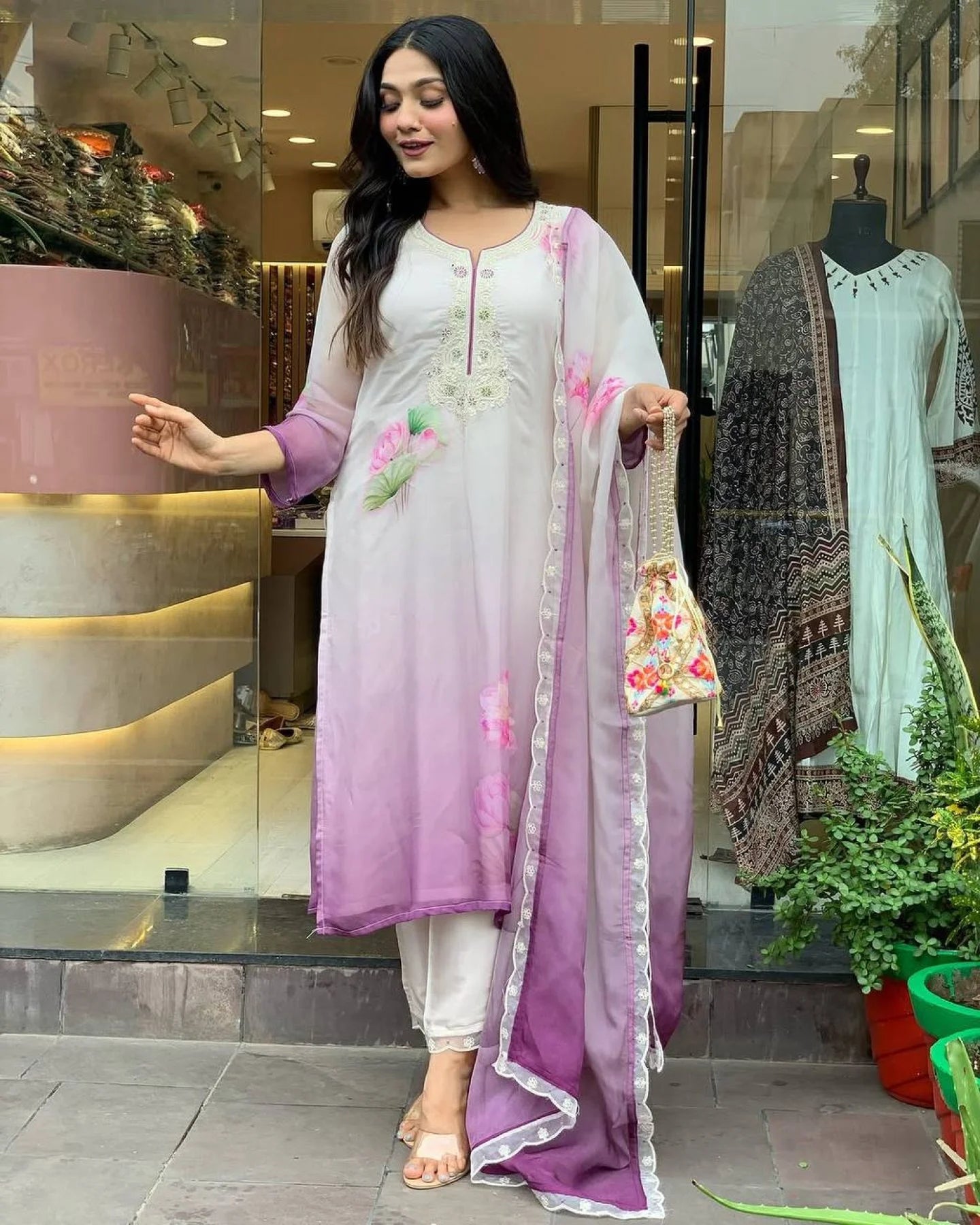 Stitched Tebby Silk Kurti with Embroidered Design Viscose Bottom Dupatta with Lace Detail Bulk Stock Available