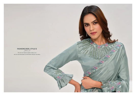 Party Wear Crape Satin Silk Saree Collection Norita 43900 Series Saanjh Catalog