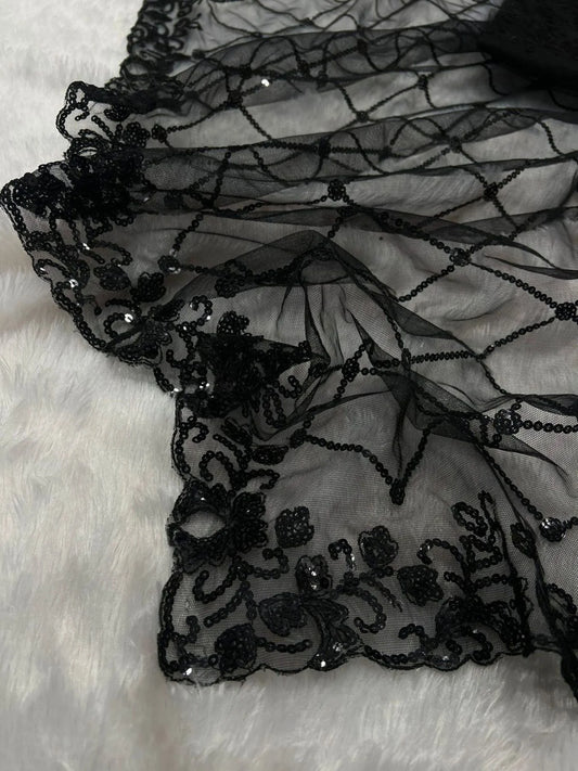 Bollywood Style Black Soft Net Sequence Saree