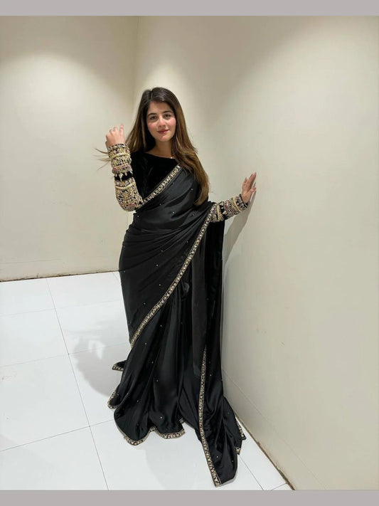 Designer Bollywood Style Velvet saree with embroidery work