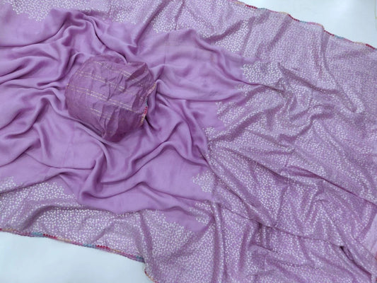 Stylish Moss Stitch Foil Saree with Fancy Blouse for Weddings and Festive Wear