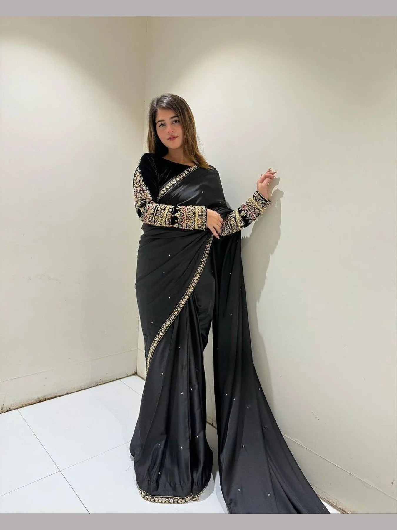 Designer Bollywood Style Velvet saree with embroidery work