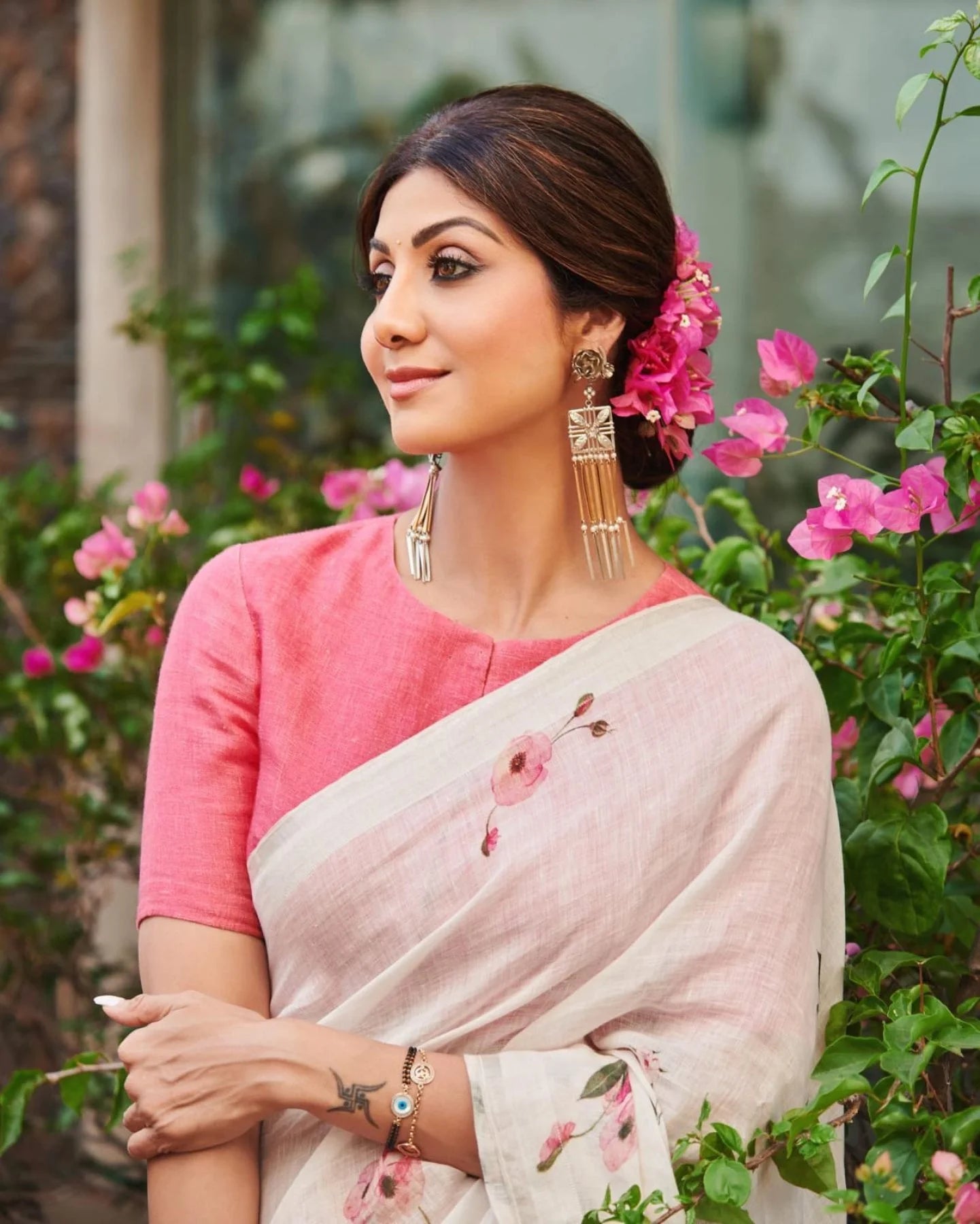 Shilpa Shetty Digital Print Linen Silk Saree Summer Best Offer