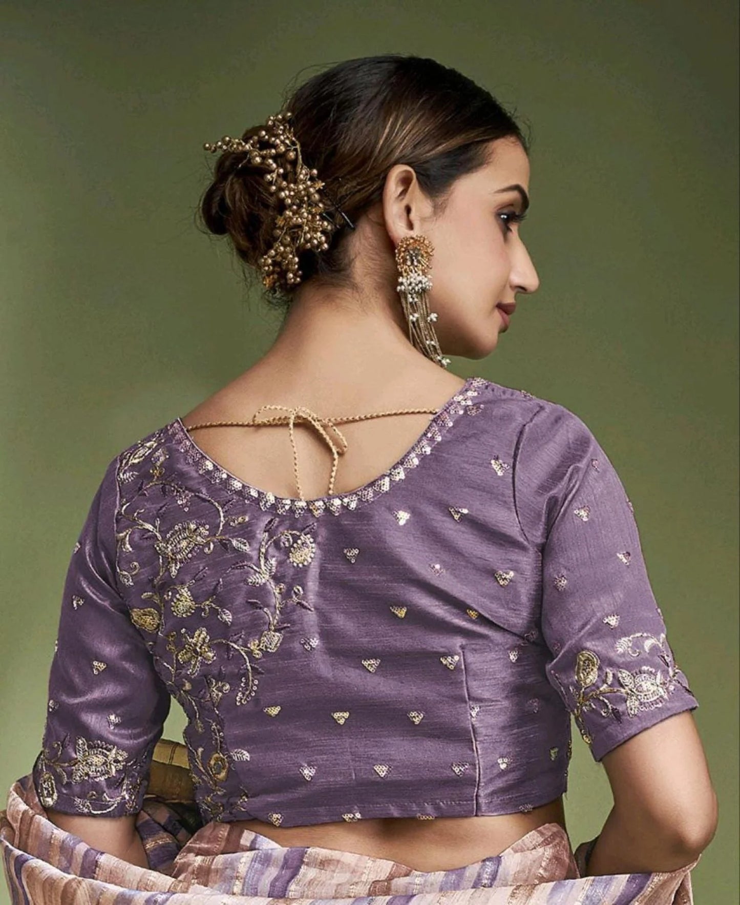 Tissue Based Crushed Wedding Saree with Contrast Hand Work Designer Blouse