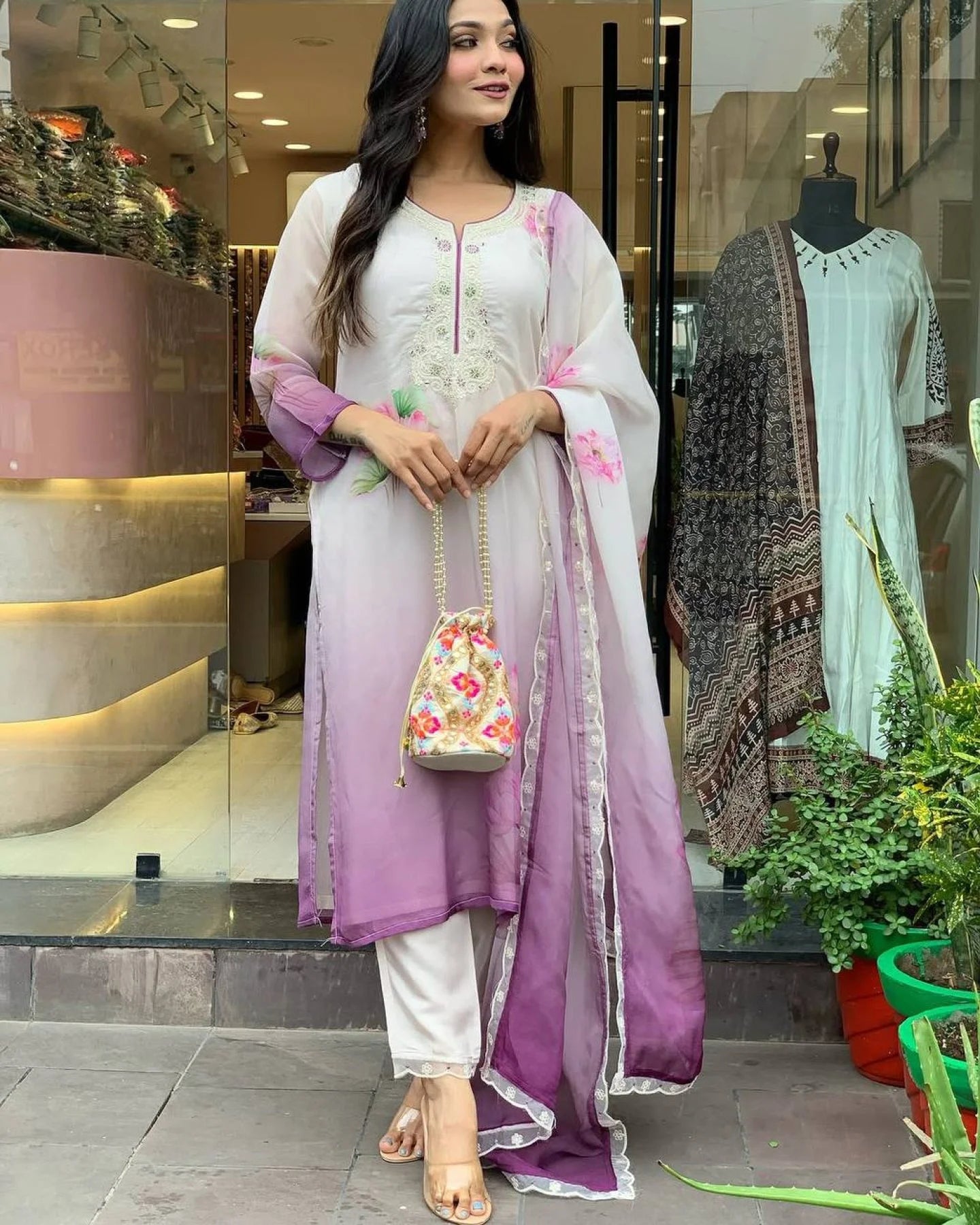 Stitched Tebby Silk Kurti with Embroidered Design Viscose Bottom Dupatta with Lace Detail Bulk Stock Available