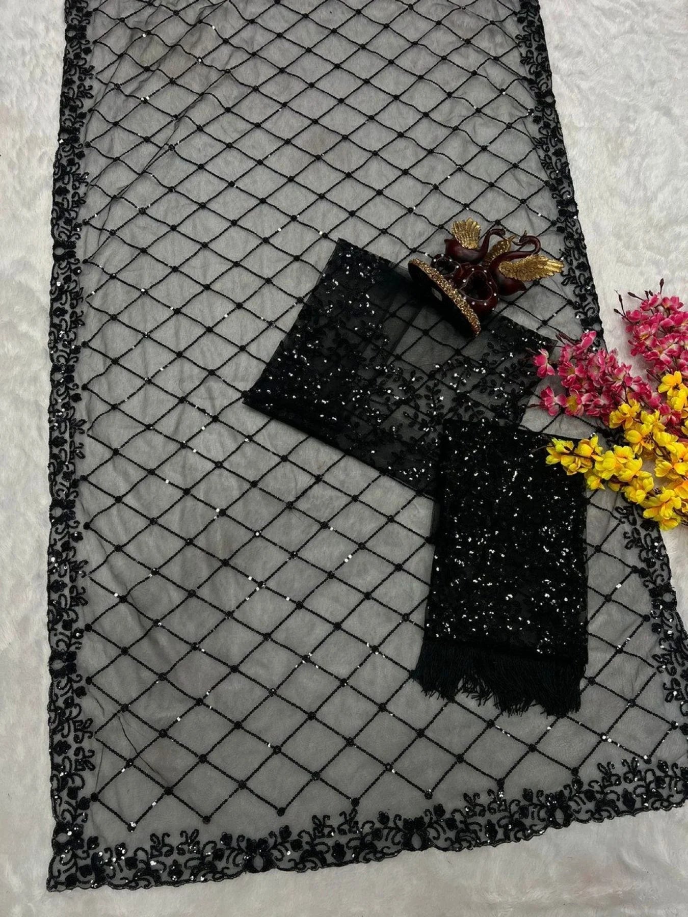 Bollywood Style Black Soft Net Sequence Saree