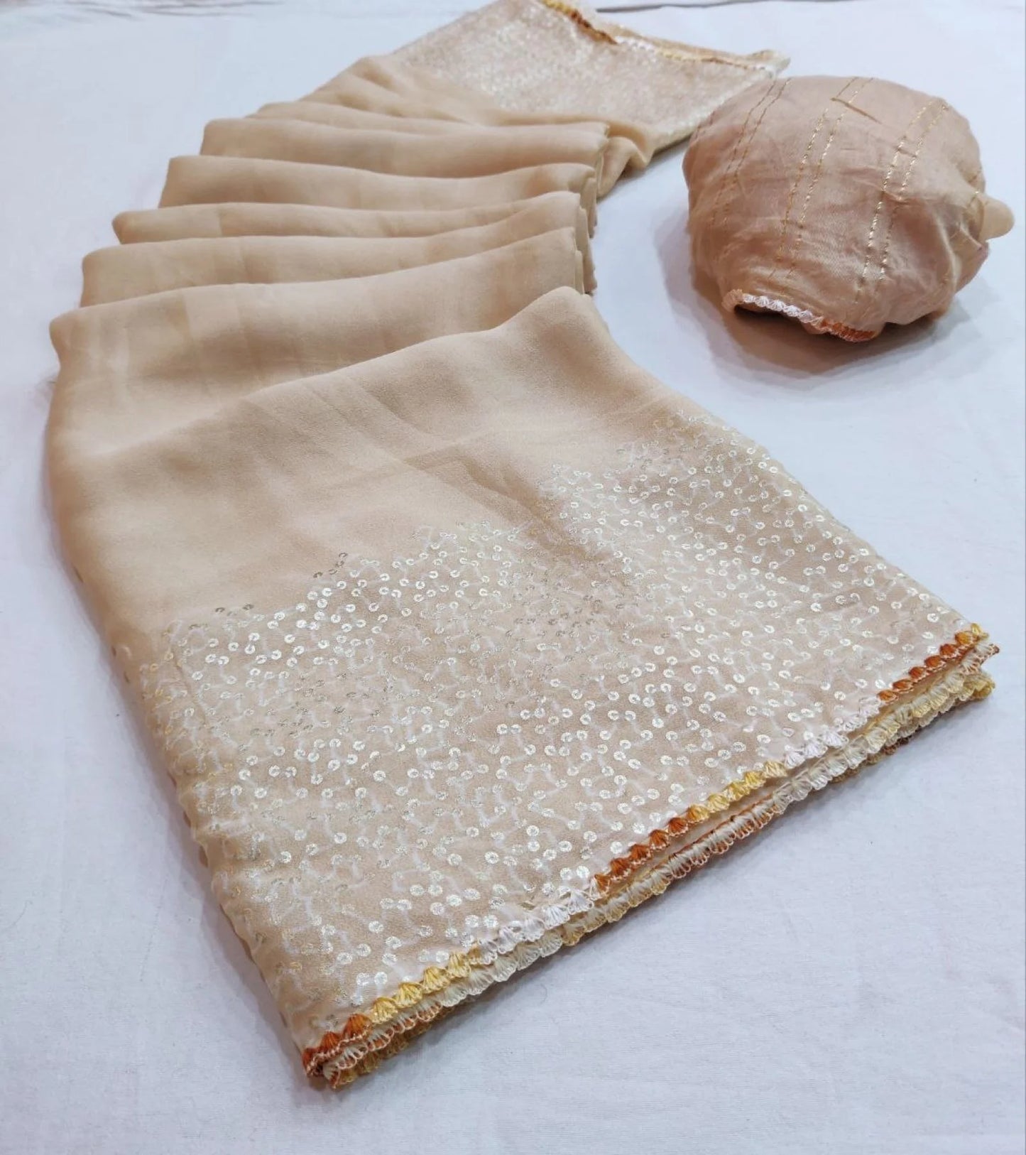 Stylish Moss Stitch Foil Saree with Fancy Blouse for Weddings and Festive Wear