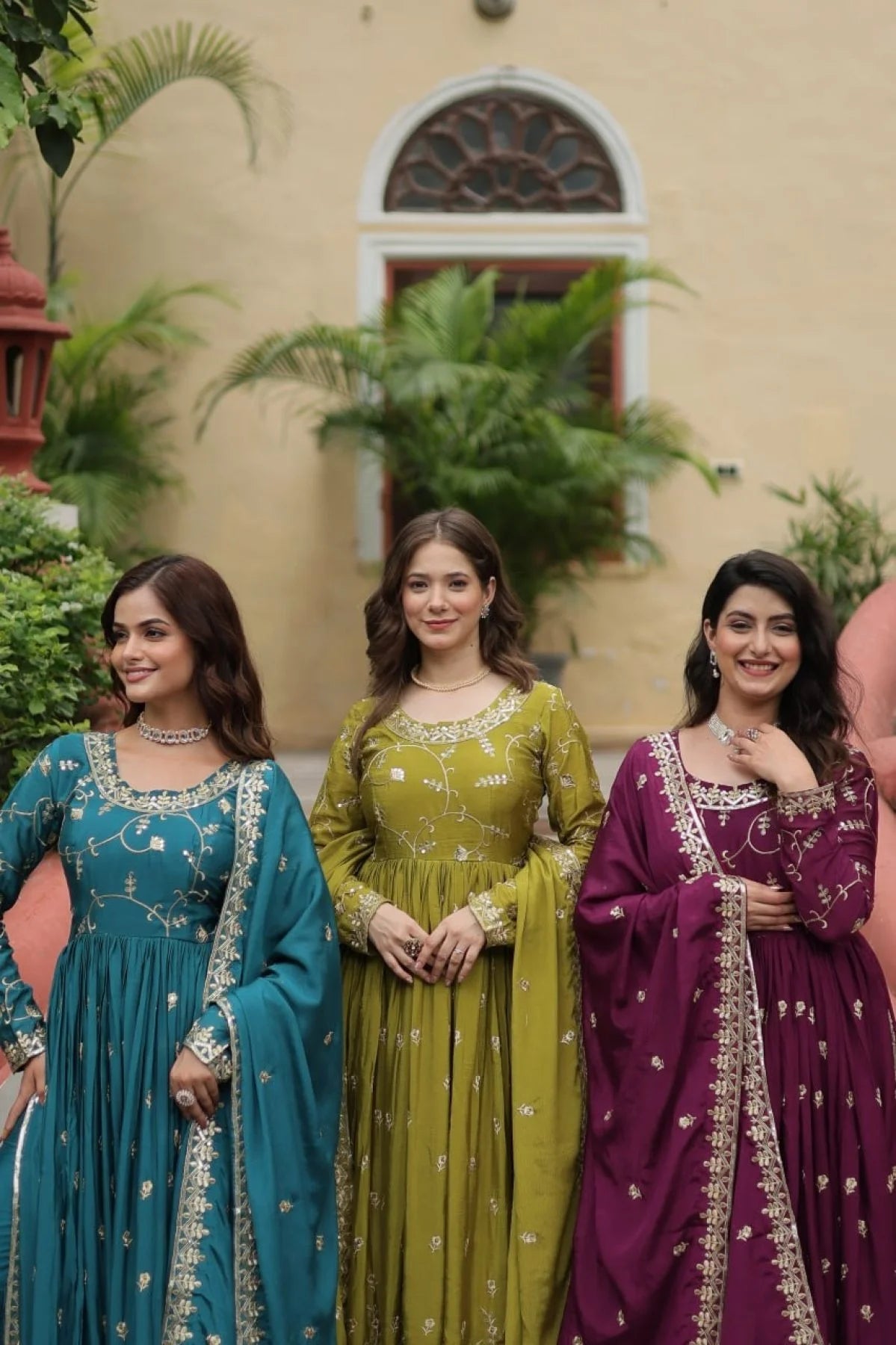 Stunning Rama Color Chinon Designer Embroidered Salwar Suit