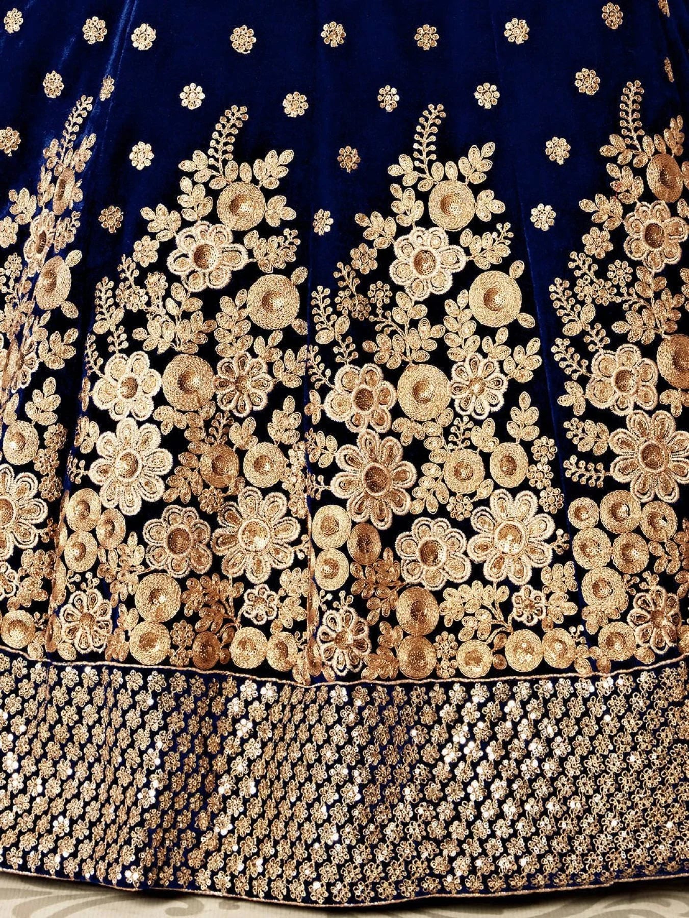 Royal Velvet Wedding Lehenga Choli Navy Blue Velvet with Heavy Floral Zari Sequins Work