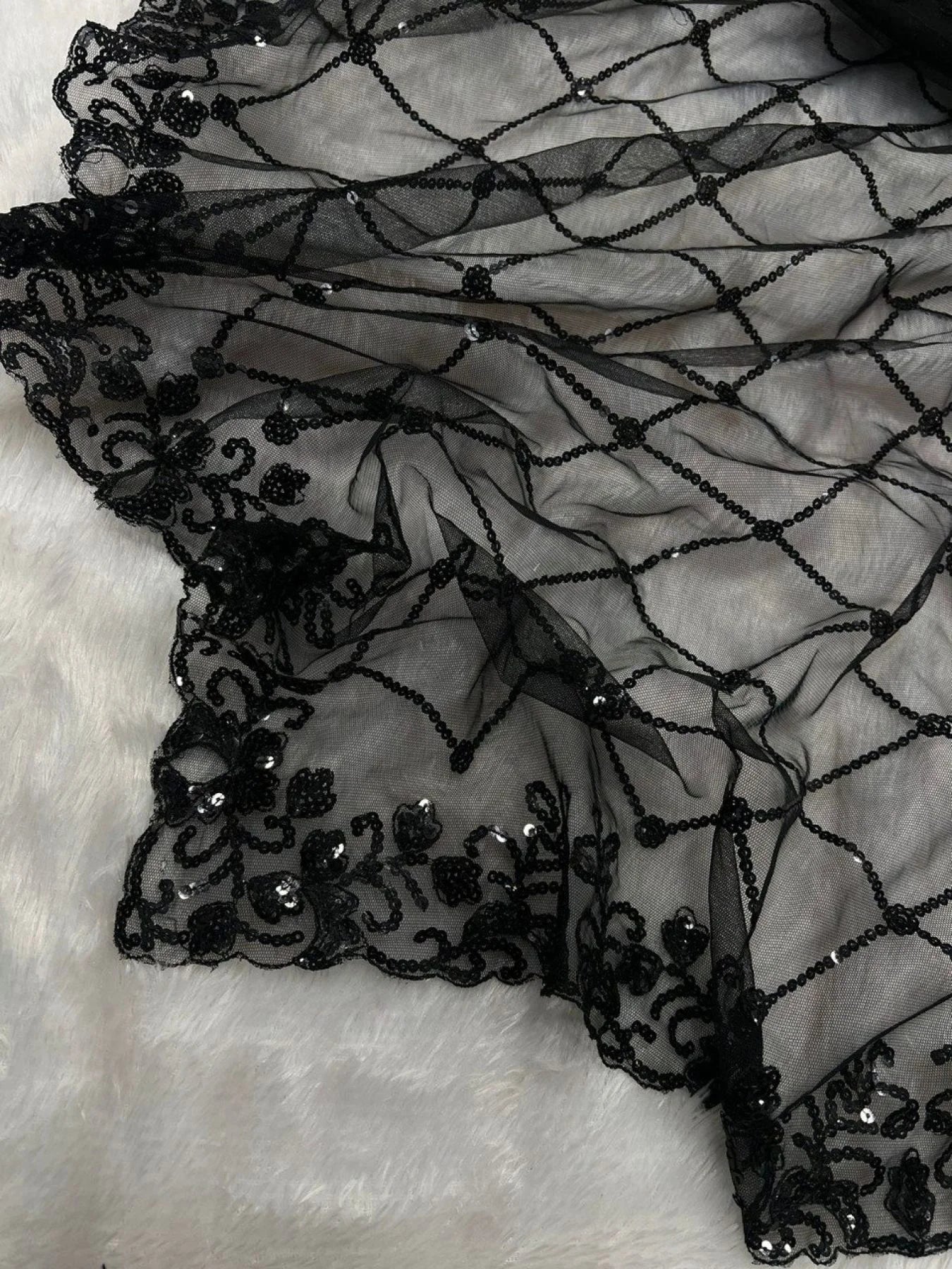 Bollywood Style Black Soft Net Sequence Saree