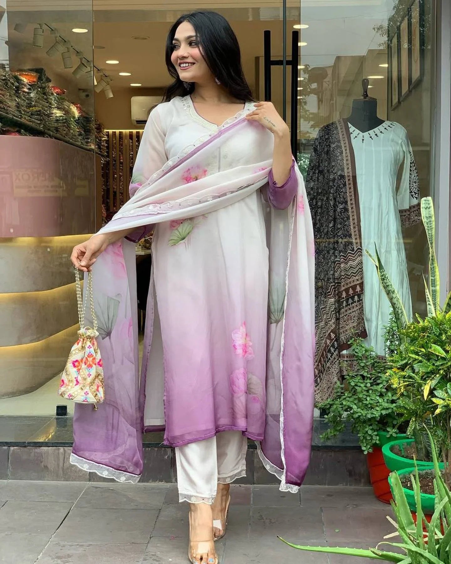 Stitched Tebby Silk Kurti with Embroidered Design Viscose Bottom Dupatta with Lace Detail Bulk Stock Available