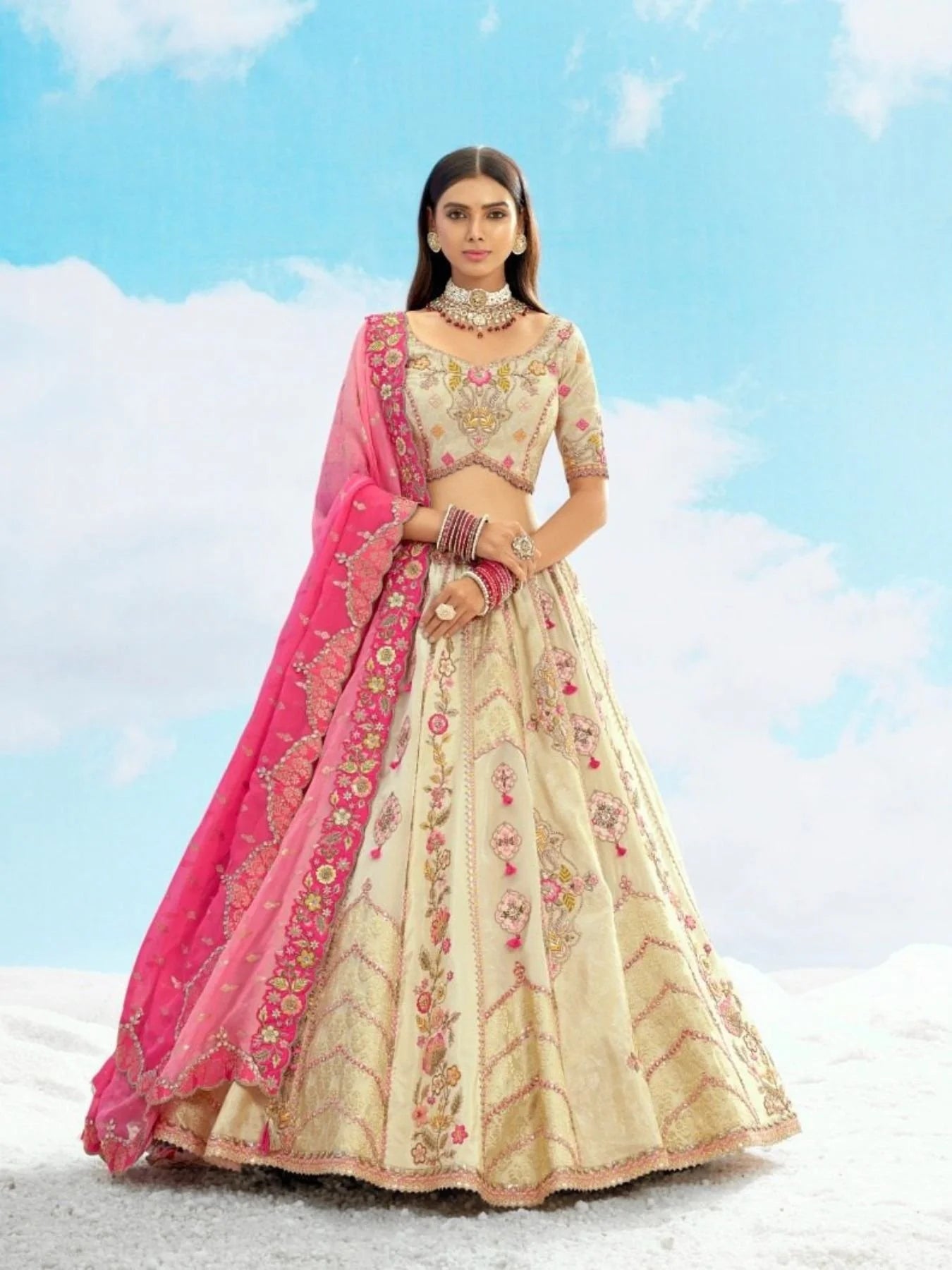 Fancy Silk Embroidered Lehenga with Georgette Dupatta Wholesale Supplier Surat