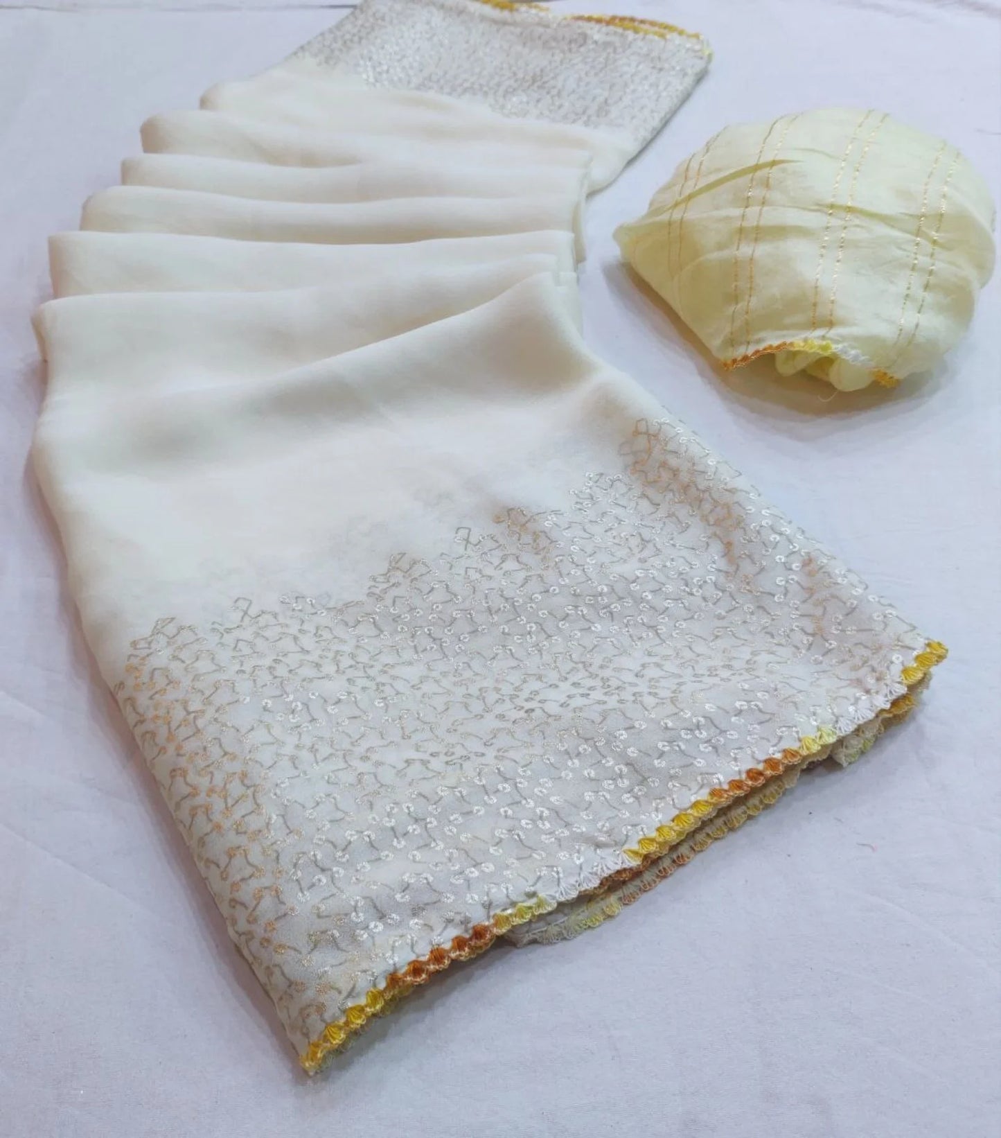 Stylish Moss Stitch Foil Saree with Fancy Blouse for Weddings and Festive Wear