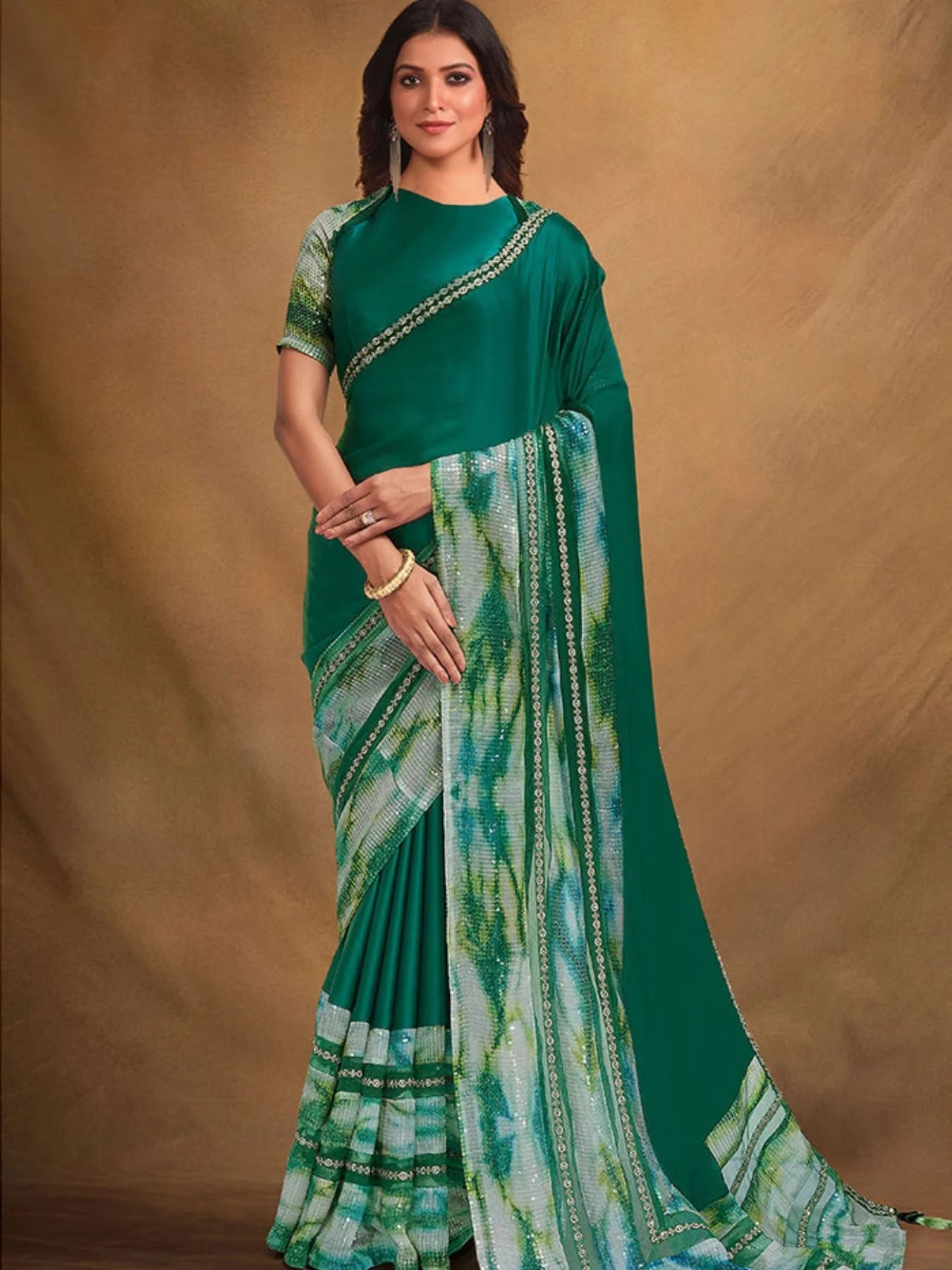 Heavy Designer Satin Crepe Wedding Party Wear Saree At Lowest Price