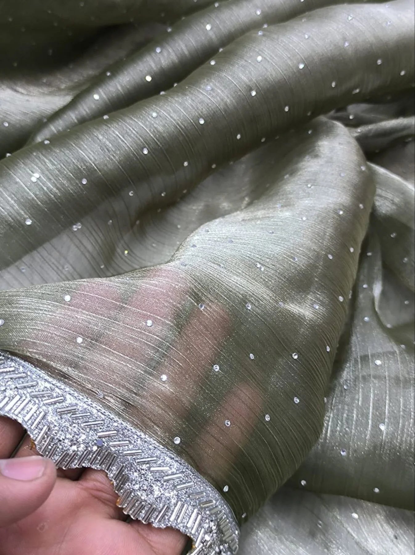 Soft Burberry Jimmy Chuu Saree With HandWork Lace Border