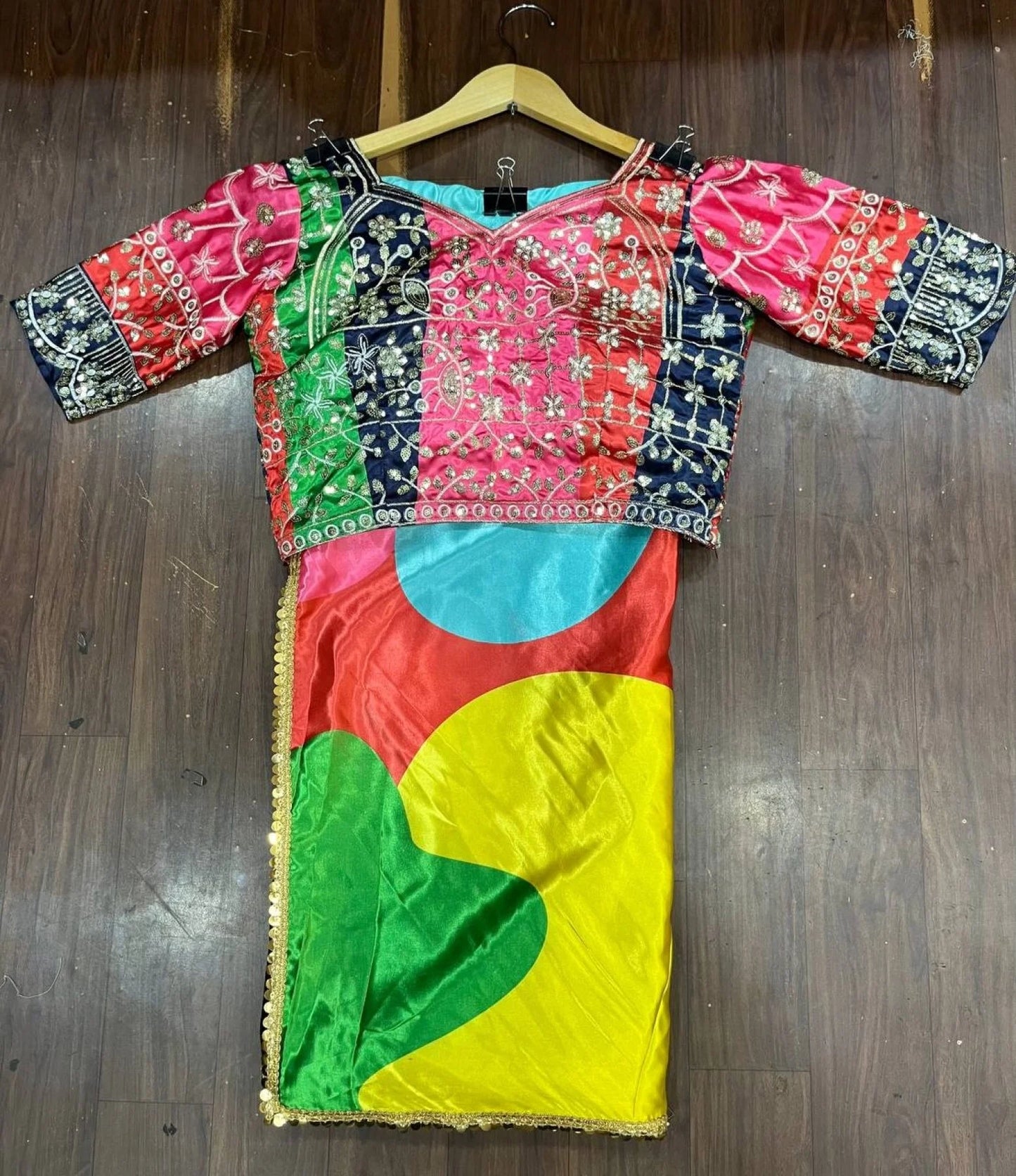 Designer Ready to Wear Japan Satin Silk Saree with Sequins Border and Embroidered Blouse