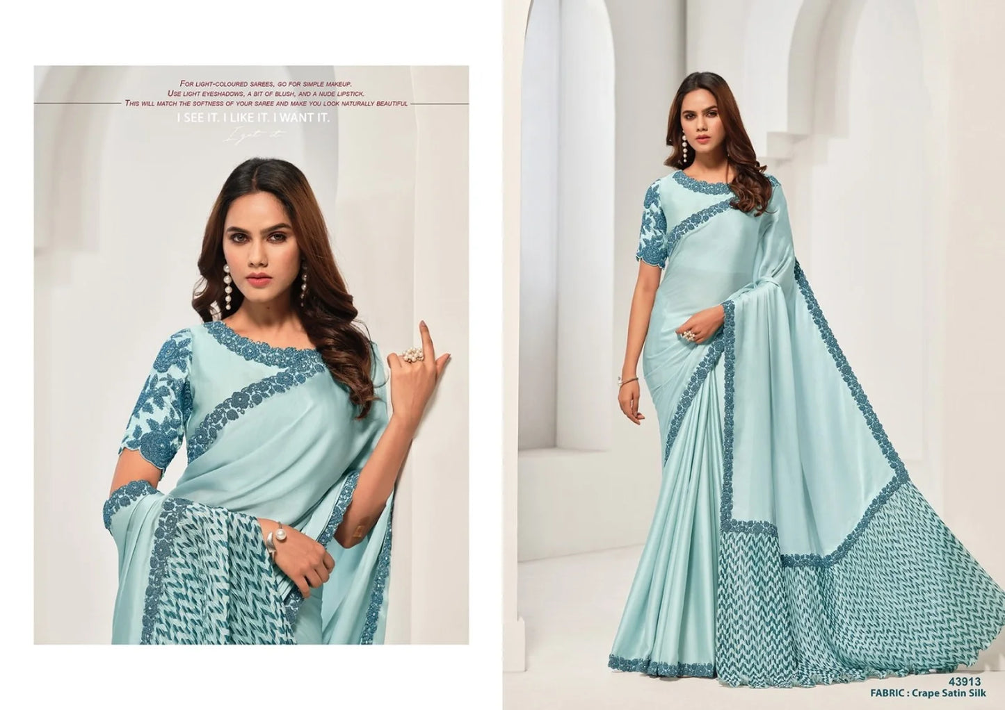 Party Wear Crape Satin Silk Saree Collection Norita 43900 Series Saanjh Catalog
