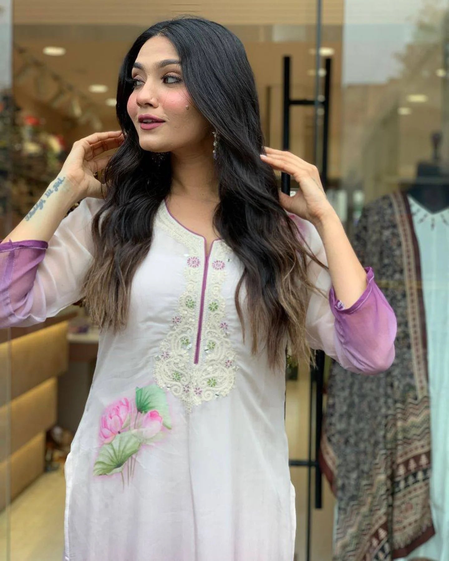 Stitched Tebby Silk Kurti with Embroidered Design Viscose Bottom Dupatta with Lace Detail Bulk Stock Available