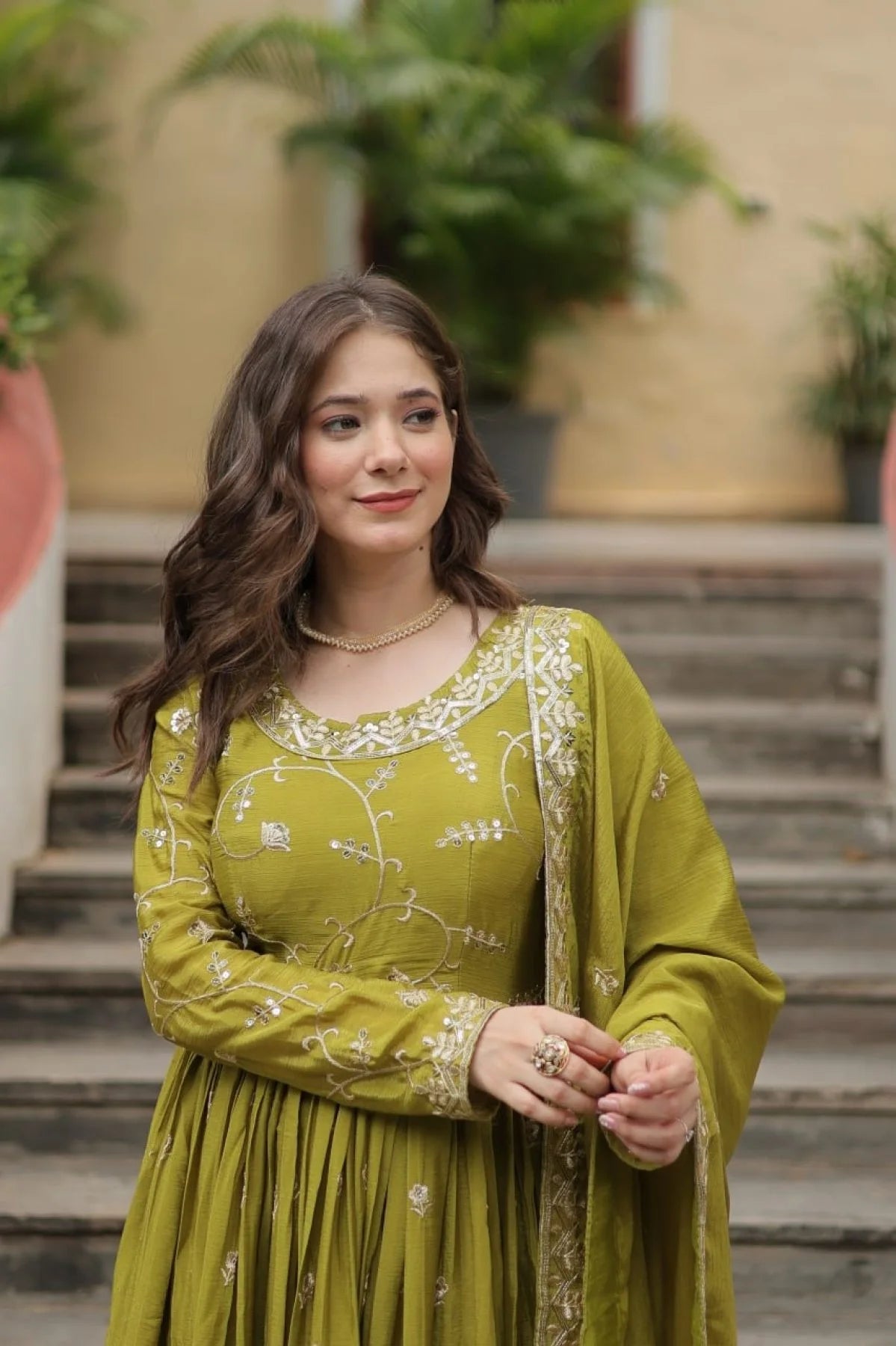 Stunning Parrot Color Chinon Designer Embroidered Salwar Suit