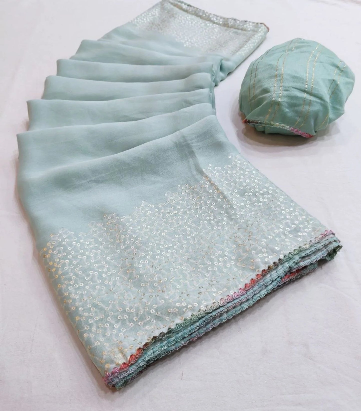 Stylish Moss Stitch Foil Saree with Fancy Blouse for Weddings and Festive Wear