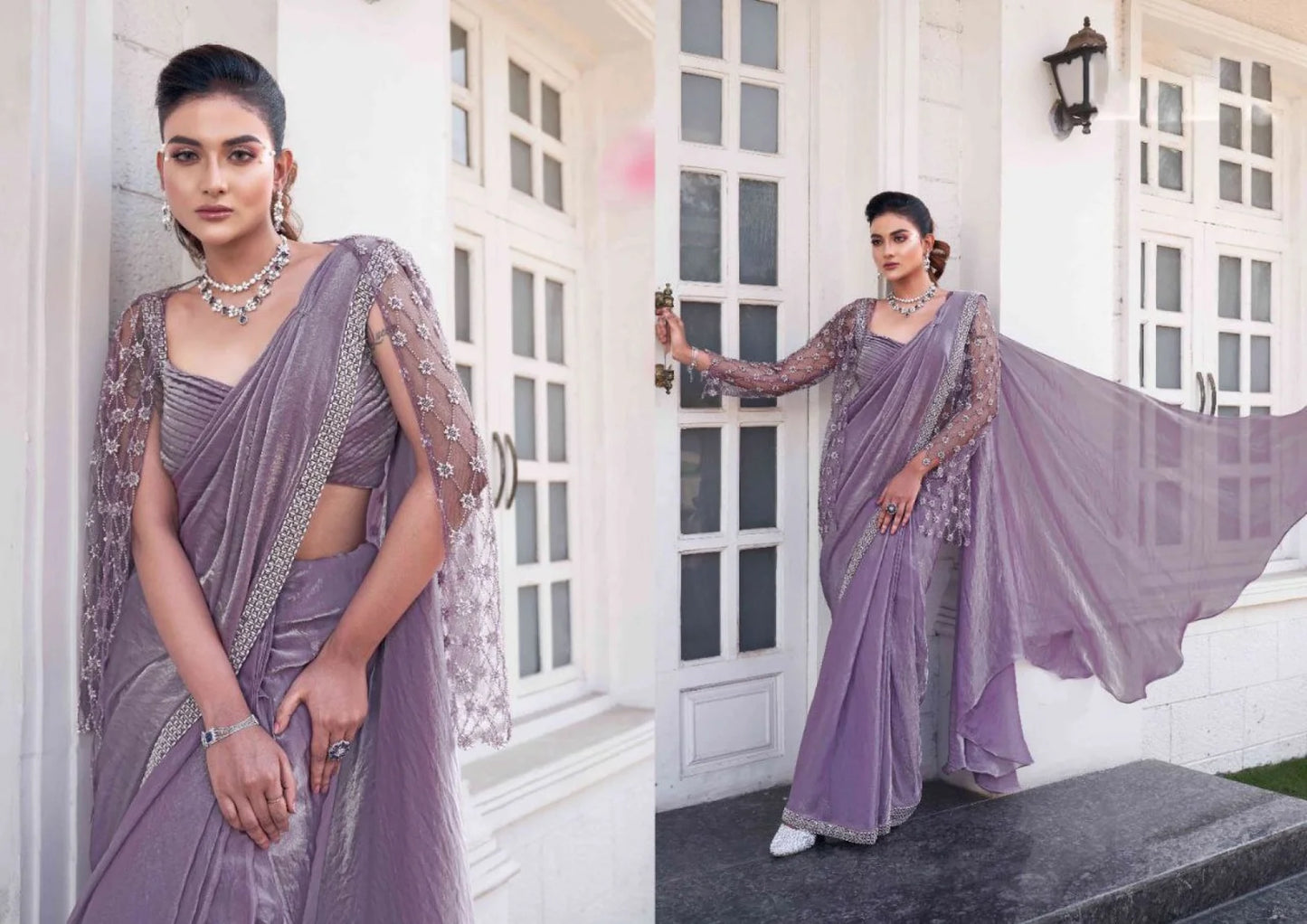 Wholesale Couture Satin Silk Ombre Saree with Intricate Beadwork Designer Jacket for Special Events