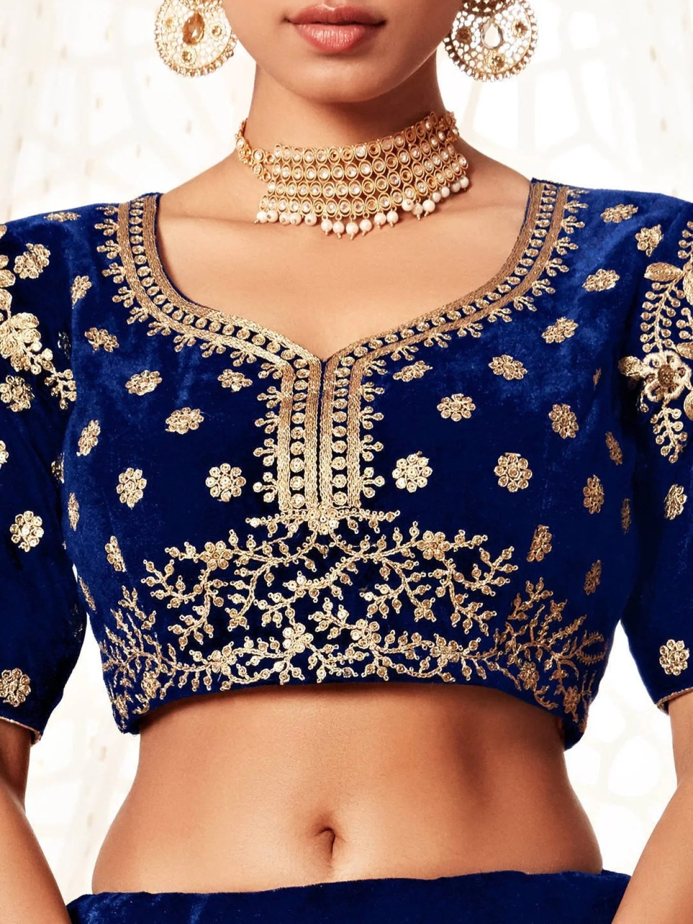 Royal Velvet Wedding Lehenga Choli Navy Blue Velvet with Heavy Floral Zari Sequins Work