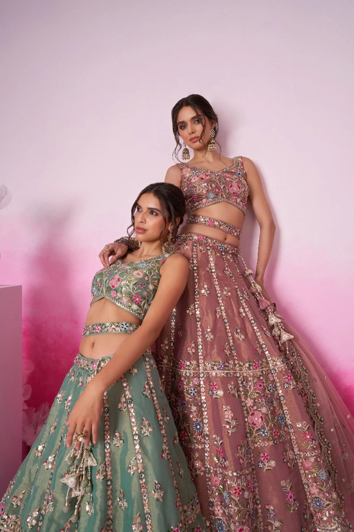 Trendy Pretty Women Bridal Leheng Set Green Color Lehenga With Embroidery Work & Mirror Work