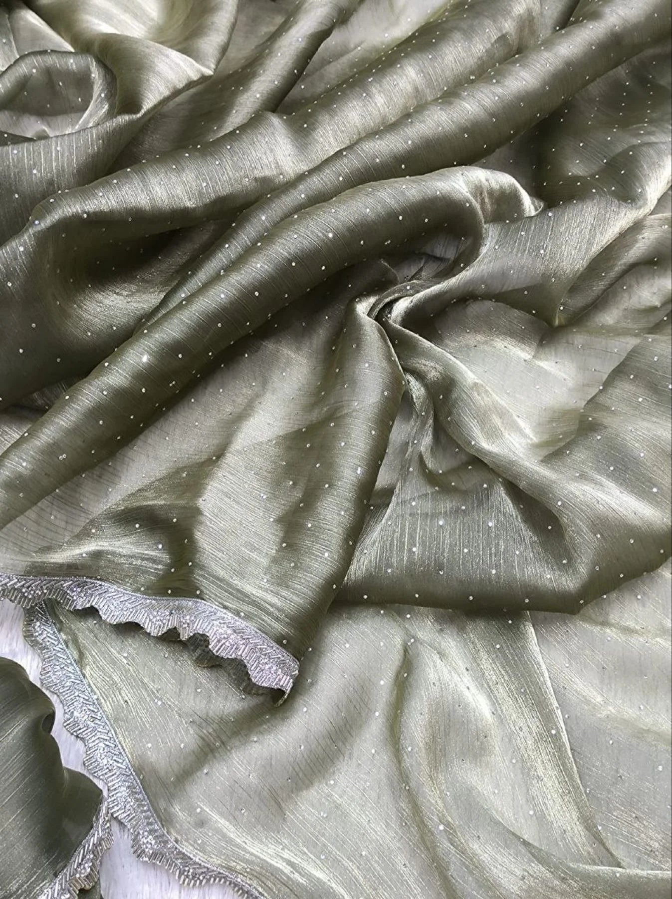 Soft Burberry Jimmy Chuu Saree With HandWork Lace Border