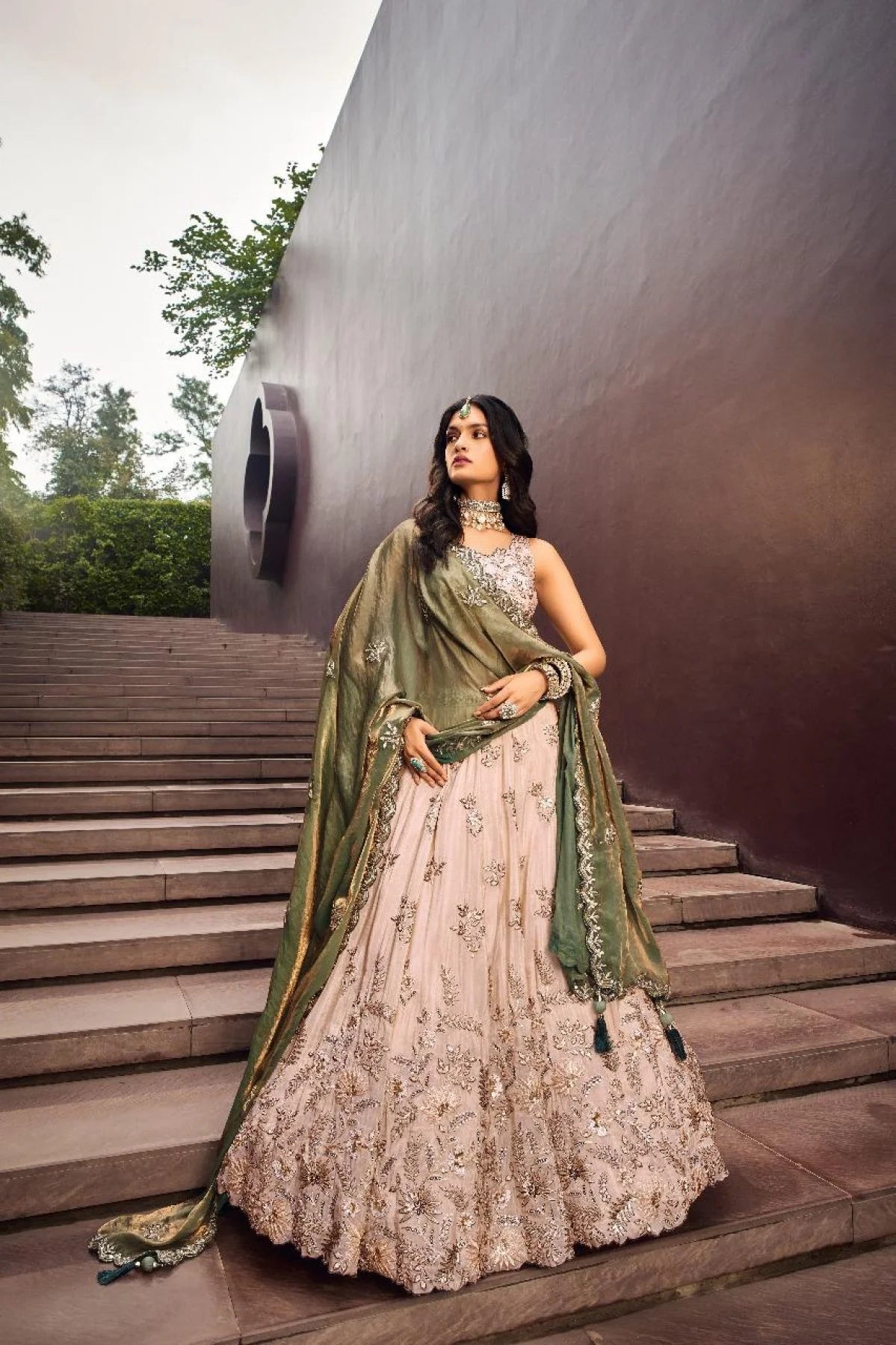 Designer Viscose Lehenga with Green Dupatta Set Indian Clothing for Ladies Girls Online Garment Sales