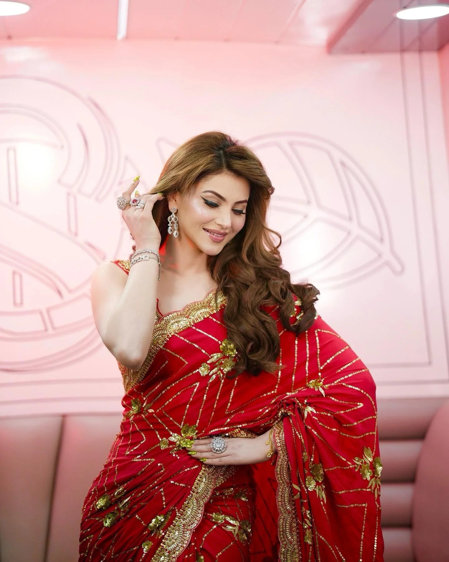 URVASHI Stunning Red Georgette Saree with Silk Embroidered Blouse