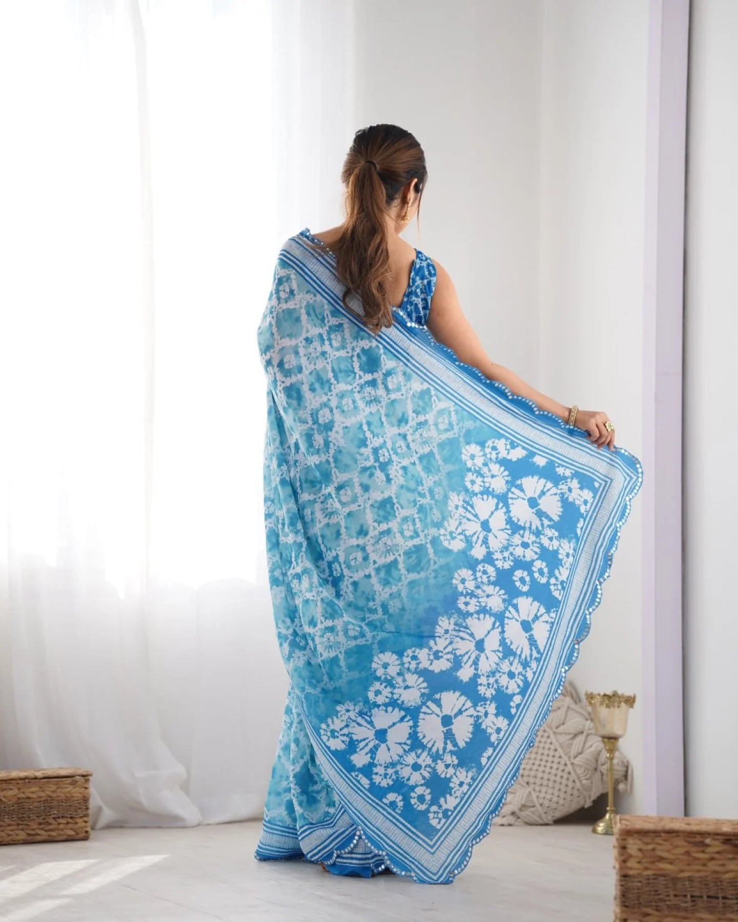 Chinon Mirror Work Saree with Kutchi Lace Party Wear Saree for Women Wholesale Deal