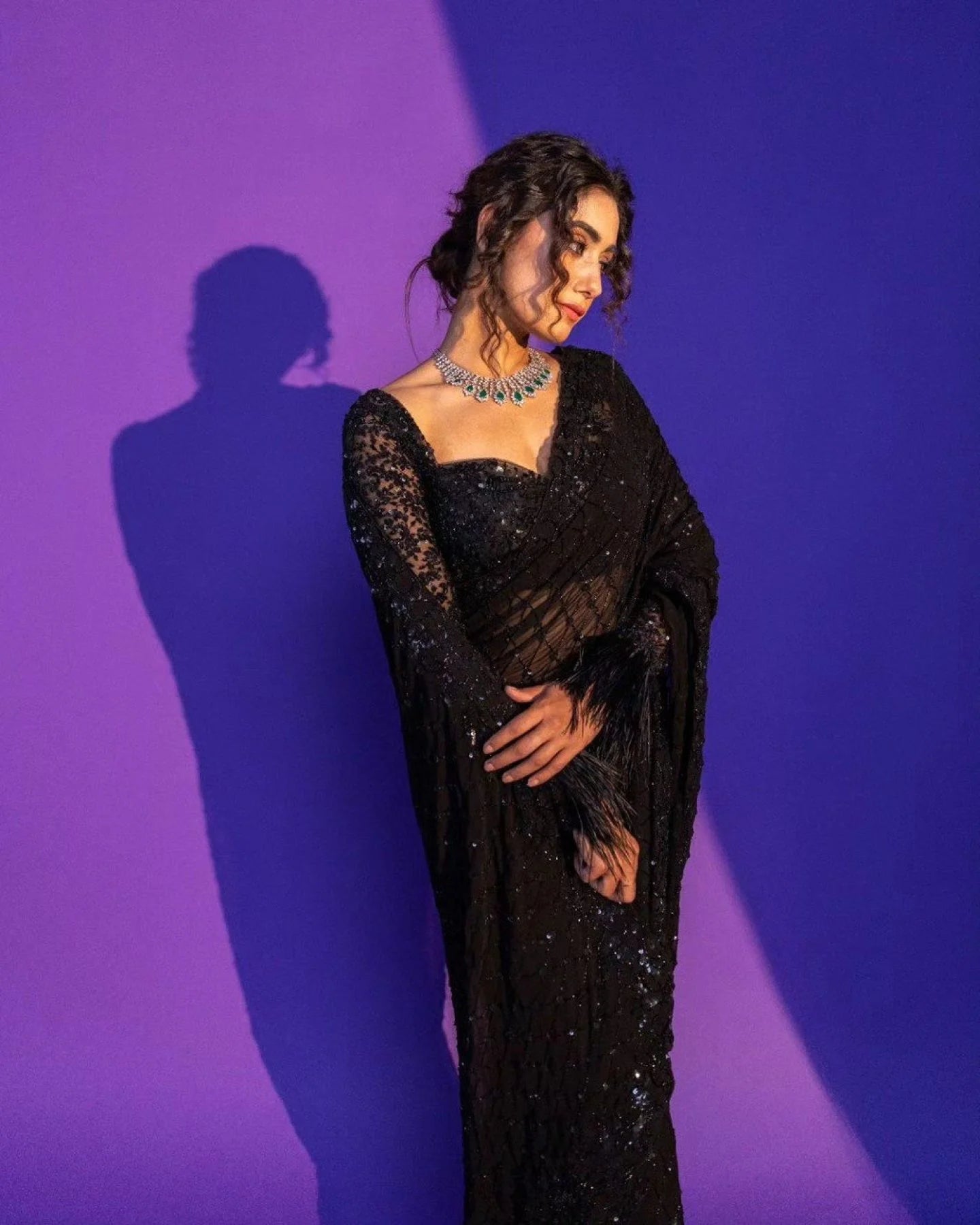 Bollywood Style Black Soft Net Sequence Saree