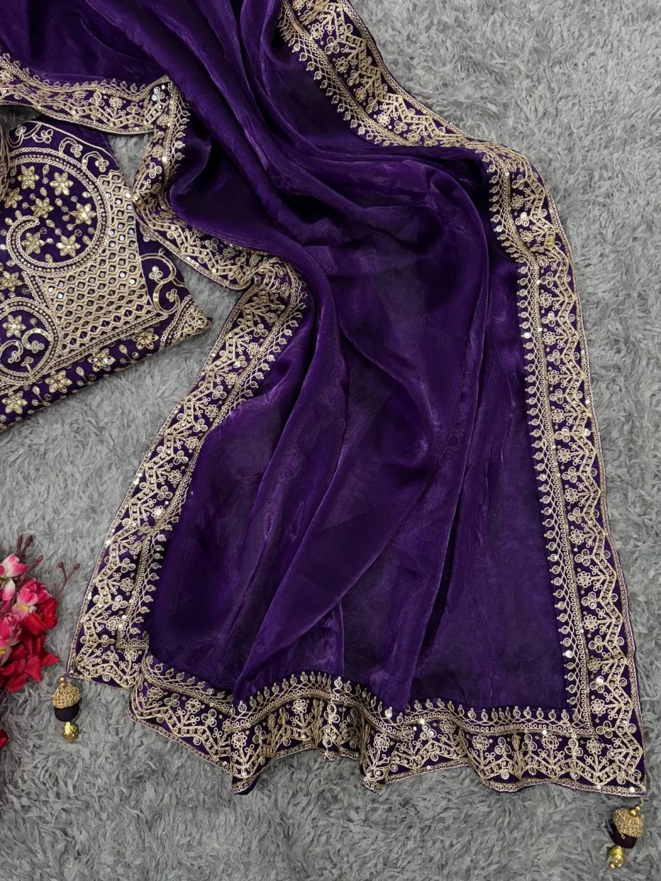 ananya Bollywood Celebrity Purple Saree Partywear in Jimmi Choo Fabric with Starry Sequins Wholesale Price